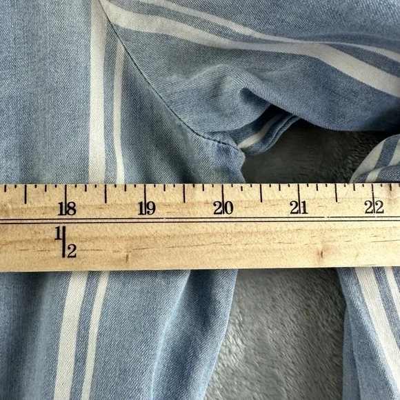 AUW Shirt Dress Women's 10 Blue Striped Chambray Tie Waist Hi Lo Hem - Picture 7 of 10